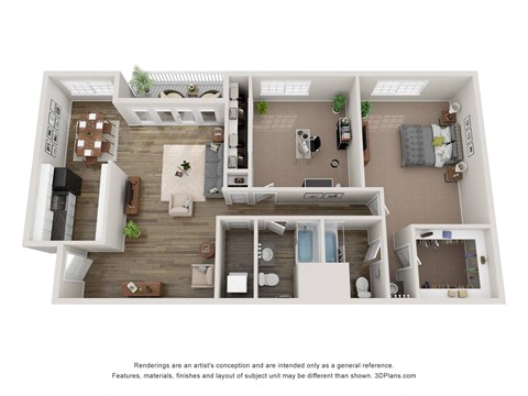 Floor plan for 2 beds, 2 baths, 1095 sqft